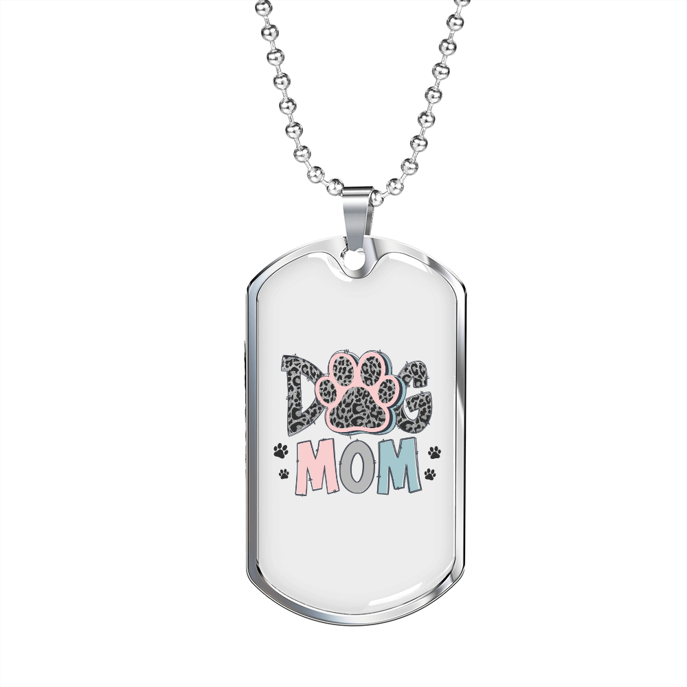 Mom Dog Paw Necklace Stainless Steel or 18k Gold Dog Tag 24" Chain-Express Your Love Gifts