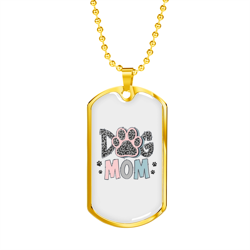 Mom Dog Paw Necklace Stainless Steel or 18k Gold Dog Tag 24" Chain-Express Your Love Gifts
