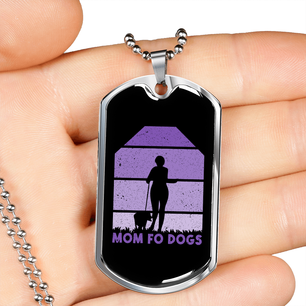 Mom FO Dogs Purple Necklace Stainless Steel or 18k Gold Dog Tag 24" Chain-Express Your Love Gifts