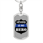 Mom Is My Hero Badge Keychain Stainless Steel or 18k Gold Dog Tag Keyring-Express Your Love Gifts