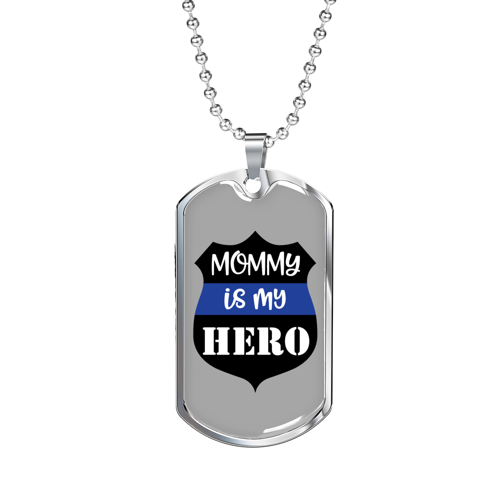 Mom Is My Hero Badge Necklace Stainless Steel or 18k Gold Dog Tag 24"-Express Your Love Gifts