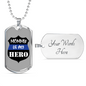 Mom Is My Hero Badge Necklace Stainless Steel or 18k Gold Dog Tag 24"-Express Your Love Gifts