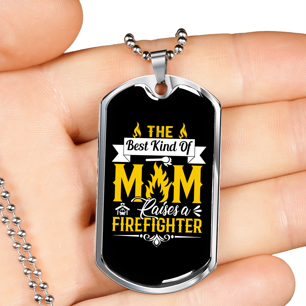 Mom Raises A Firefighter Gift Stainless Steel or 18k Gold Dog Tag 24" Chain-Express Your Love Gifts