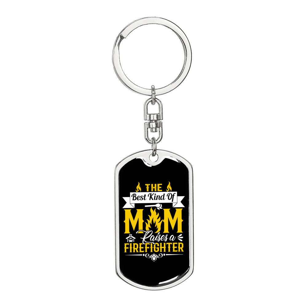 Mom Raises A Firefighter Keychain Stainless Steel or 18k Gold Dog Tag Keyring-Express Your Love Gifts