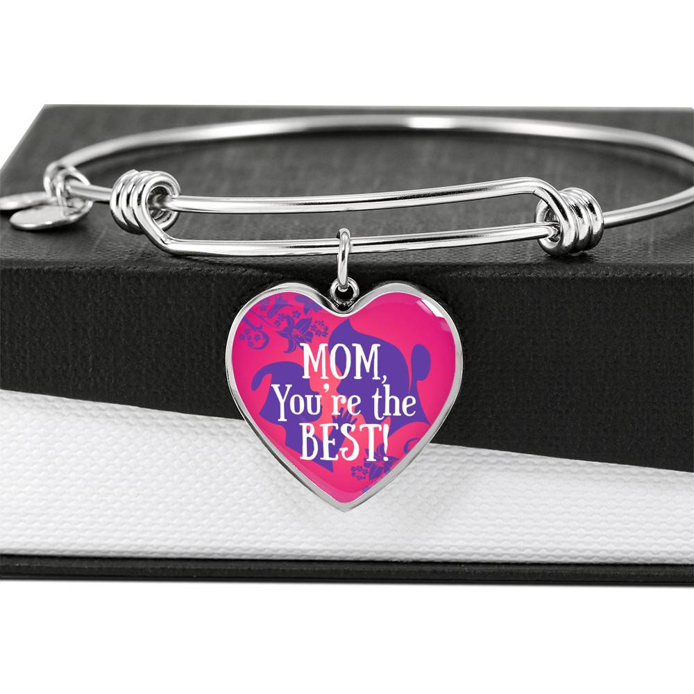 Mom You're The Best Heart Bangle Stainless Steel or 18k Gold 18-22"-Express Your Love Gifts