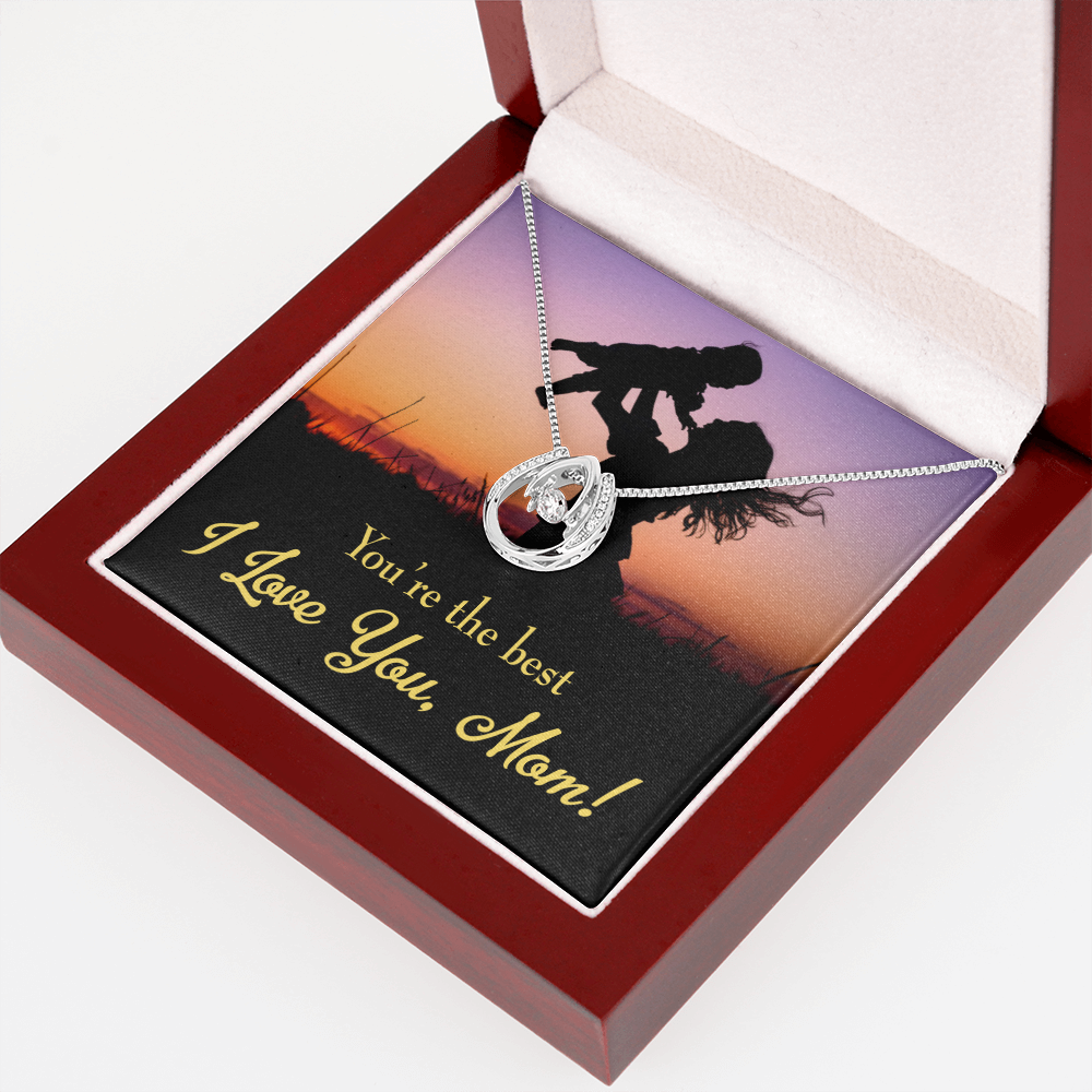 Mom You're the Best Lucky Horseshoe Necklace Message Card 14k w CZ Crystals-Express Your Love Gifts