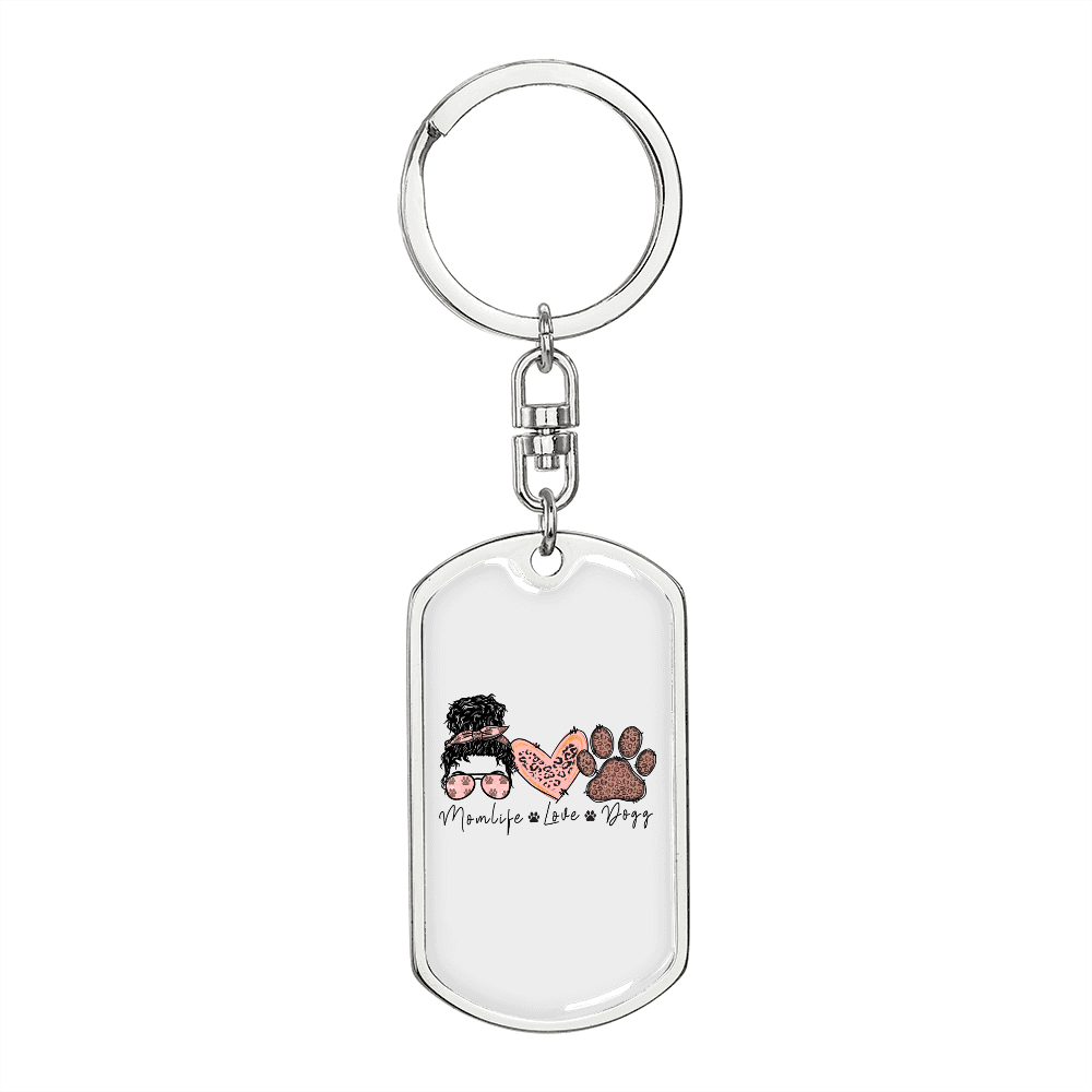 Momlife Love Dog Keychain Stainless Steel or 18k Gold Dog Tag Keyring-Express Your Love Gifts