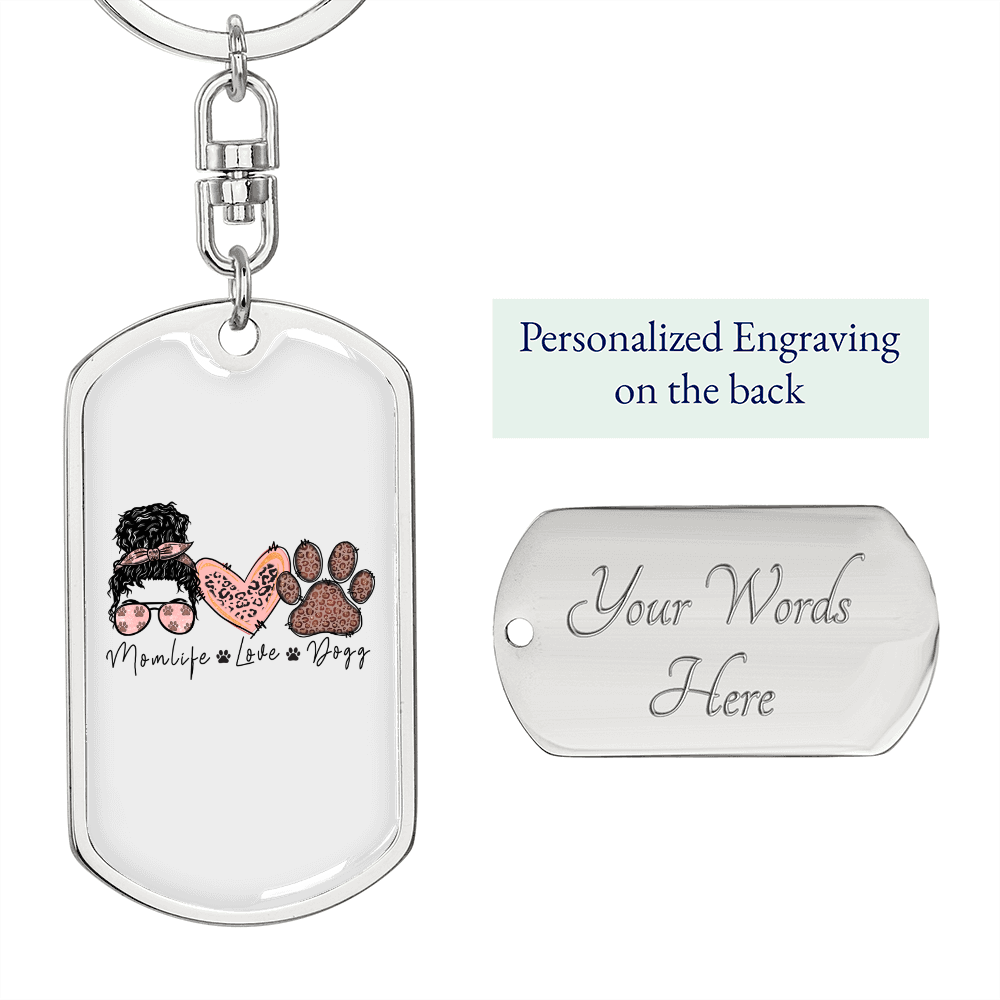 Momlife Love Dog Keychain Stainless Steel or 18k Gold Dog Tag Keyring-Express Your Love Gifts