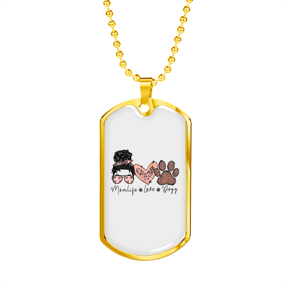 Momlife Love Dog Necklace Stainless Steel or 18k Gold Dog Tag 24" Chain-Express Your Love Gifts