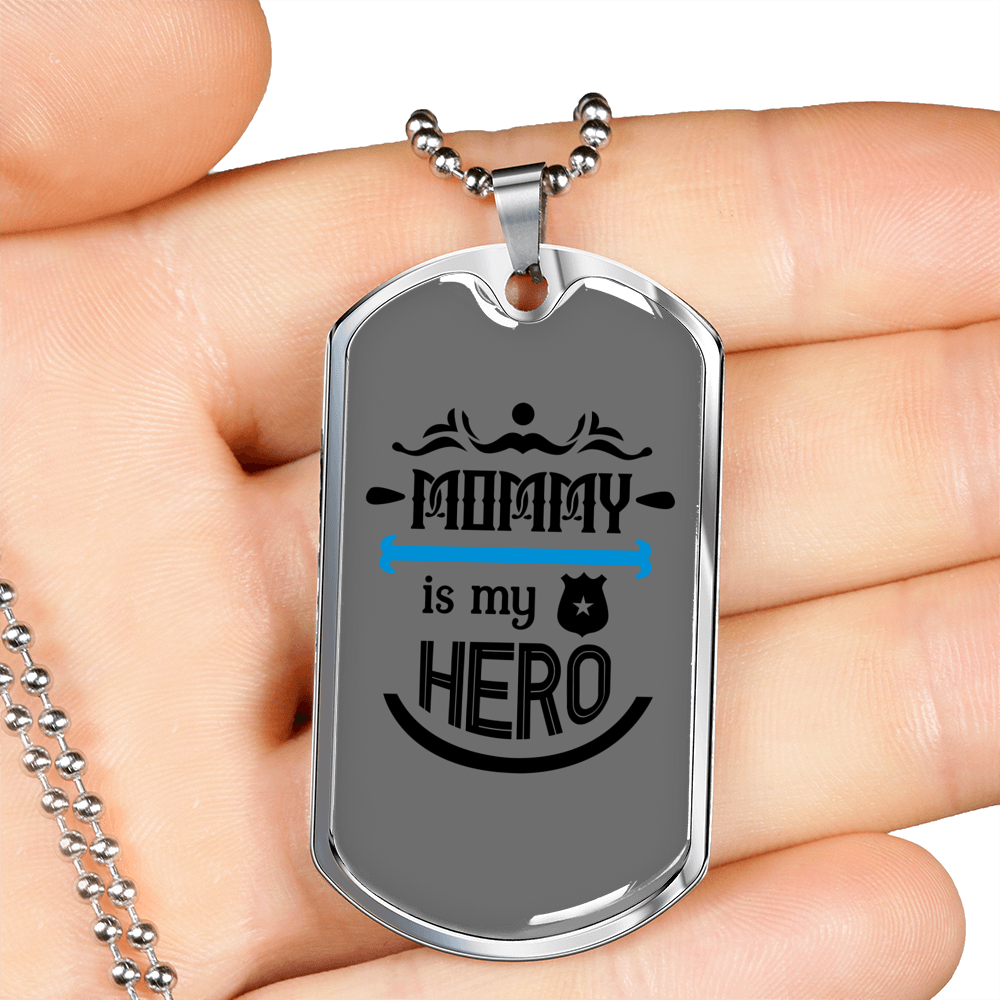 Mommy Is My Hero Black Necklace Stainless Steel or 18k Gold Dog Tag 24"-Express Your Love Gifts