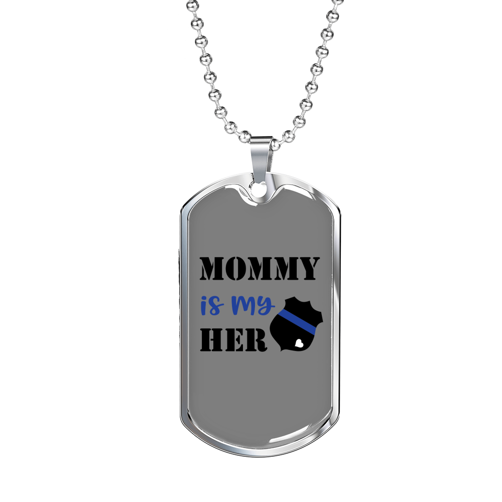 Mommy Is My Hero Police Badge Necklace Stainless Steel or 18k Gold Dog Tag 24" Ball Chain-Express Your Love Gifts