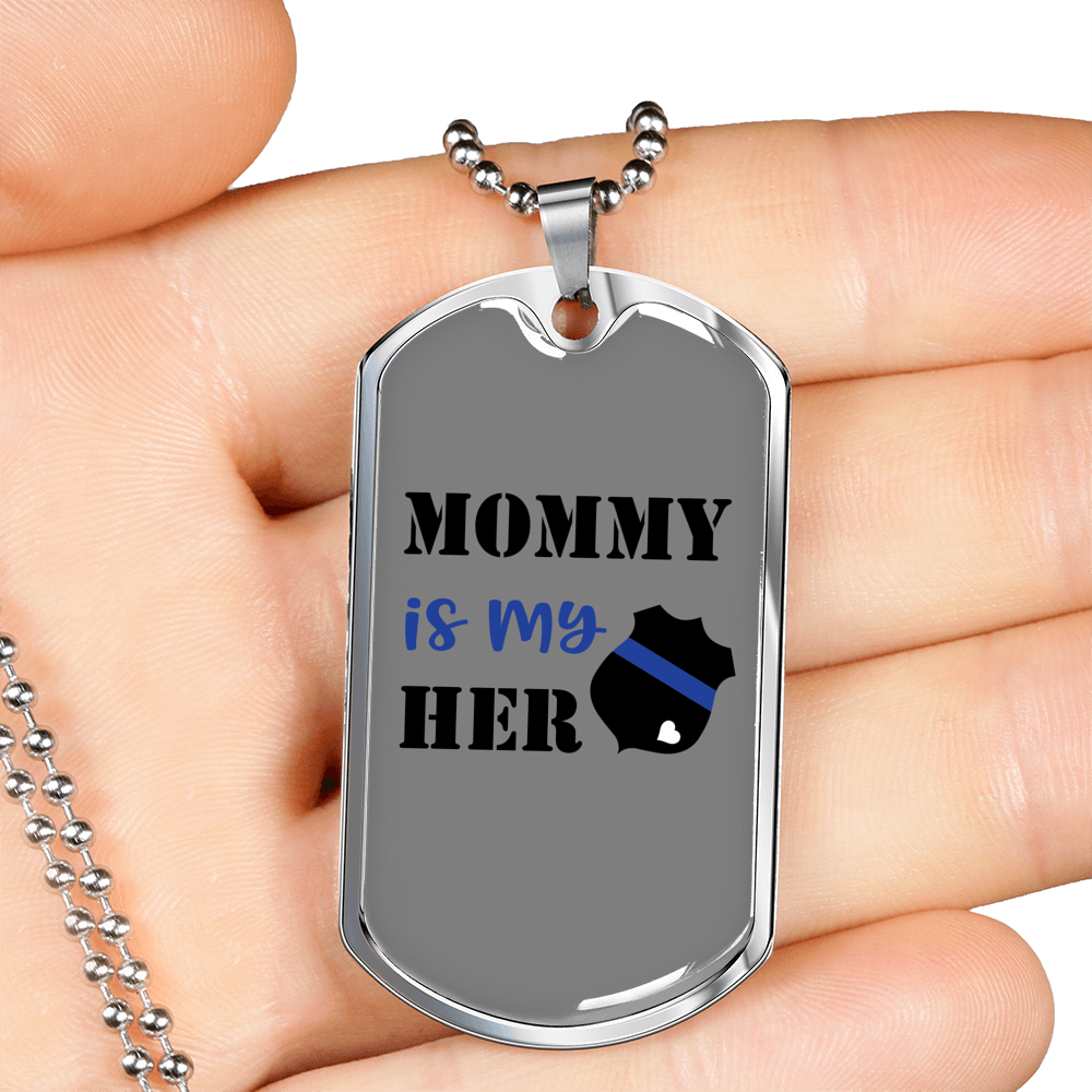 Mommy Is My Hero Police Badge Necklace Stainless Steel or 18k Gold Dog Tag 24" Ball Chain-Express Your Love Gifts