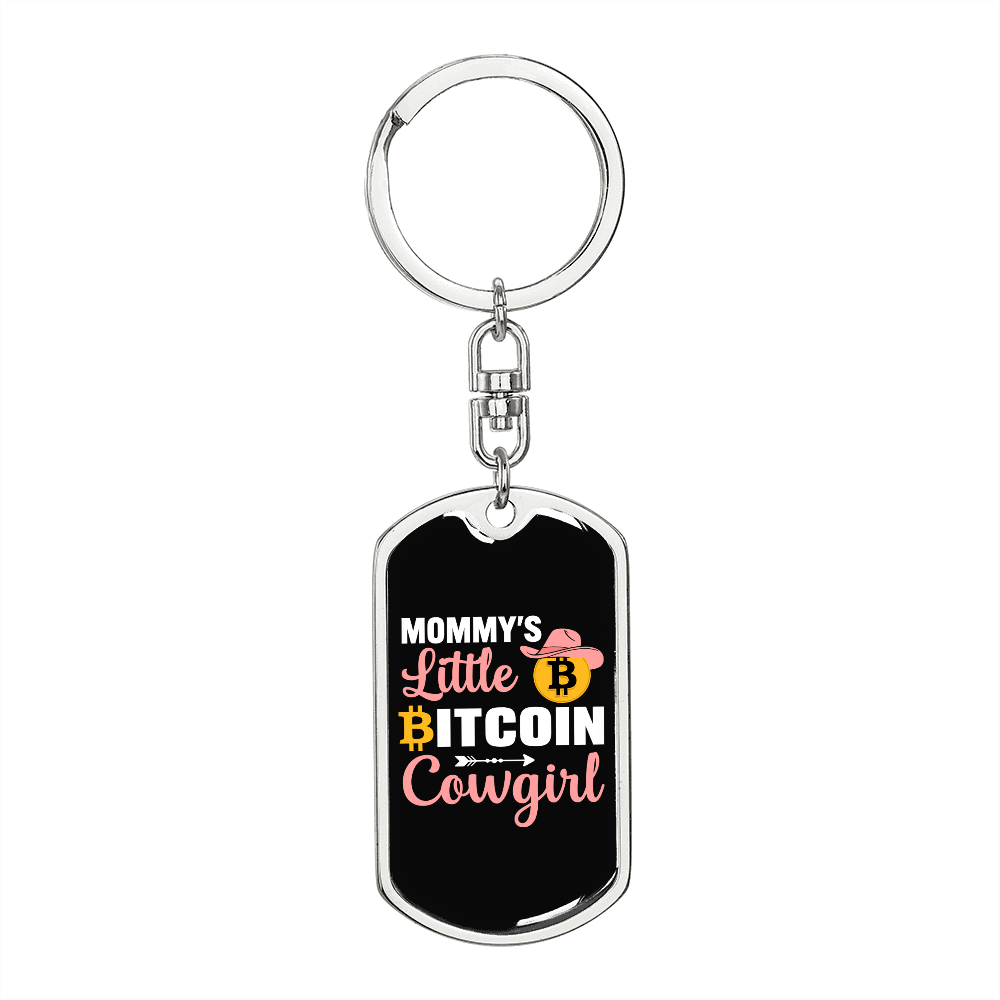Mommy's Little Bitcoin Cowgirl Crypto Keychain Stainless Steel or 18k Gold Dog Tag Keyring-Express Your Love Gifts