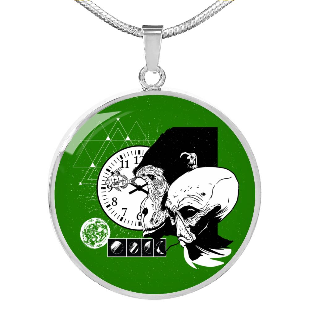 Monkey Et Circle Pendant UFO Alien Fan Necklace Stainless Steel or 18k Gold 18-22"-Express Your Love Gifts