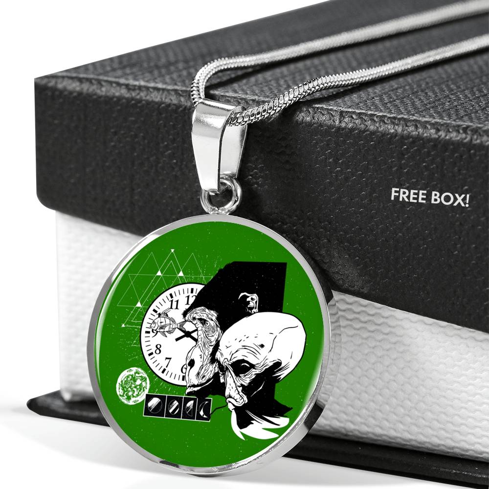Monkey Et Circle Pendant UFO Alien Fan Necklace Stainless Steel or 18k Gold 18-22"-Express Your Love Gifts