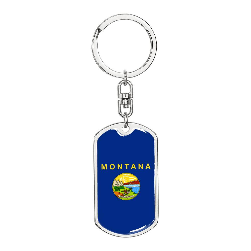 Montana State Flag Keychain Dog Tag Stainless Steel or 18k Gold-Express Your Love Gifts