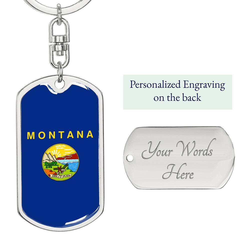 Montana State Flag Keychain Dog Tag Stainless Steel or 18k Gold-Express Your Love Gifts