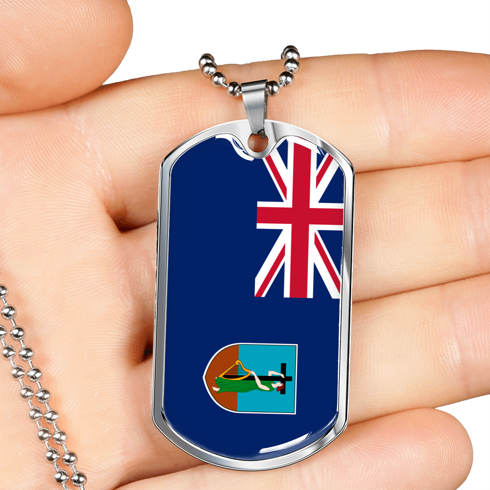 Montserrat Flag Necklace Stainless Steel or 18k Gold Dog Tag 24" Chain-Express Your Love Gifts