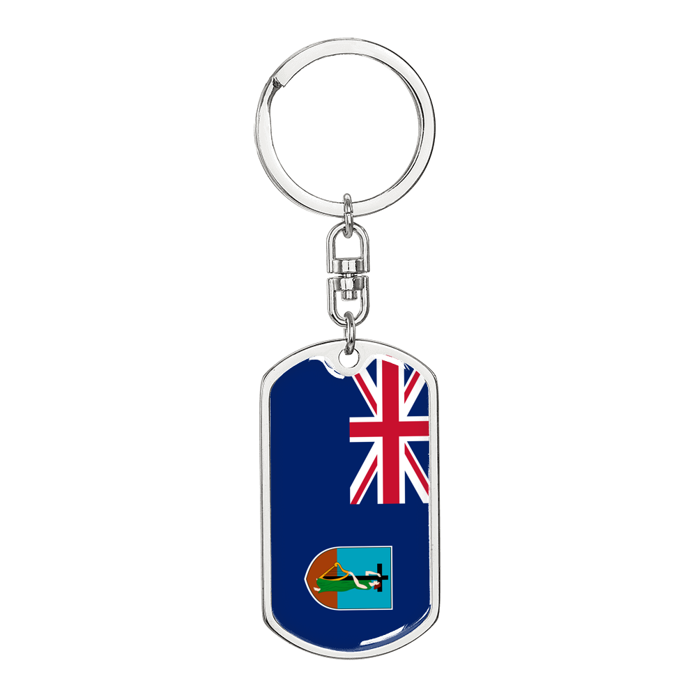 Montserrat Flag Swivel Keychain Dog Tag Stainless Steel or 18k Gold-Express Your Love Gifts