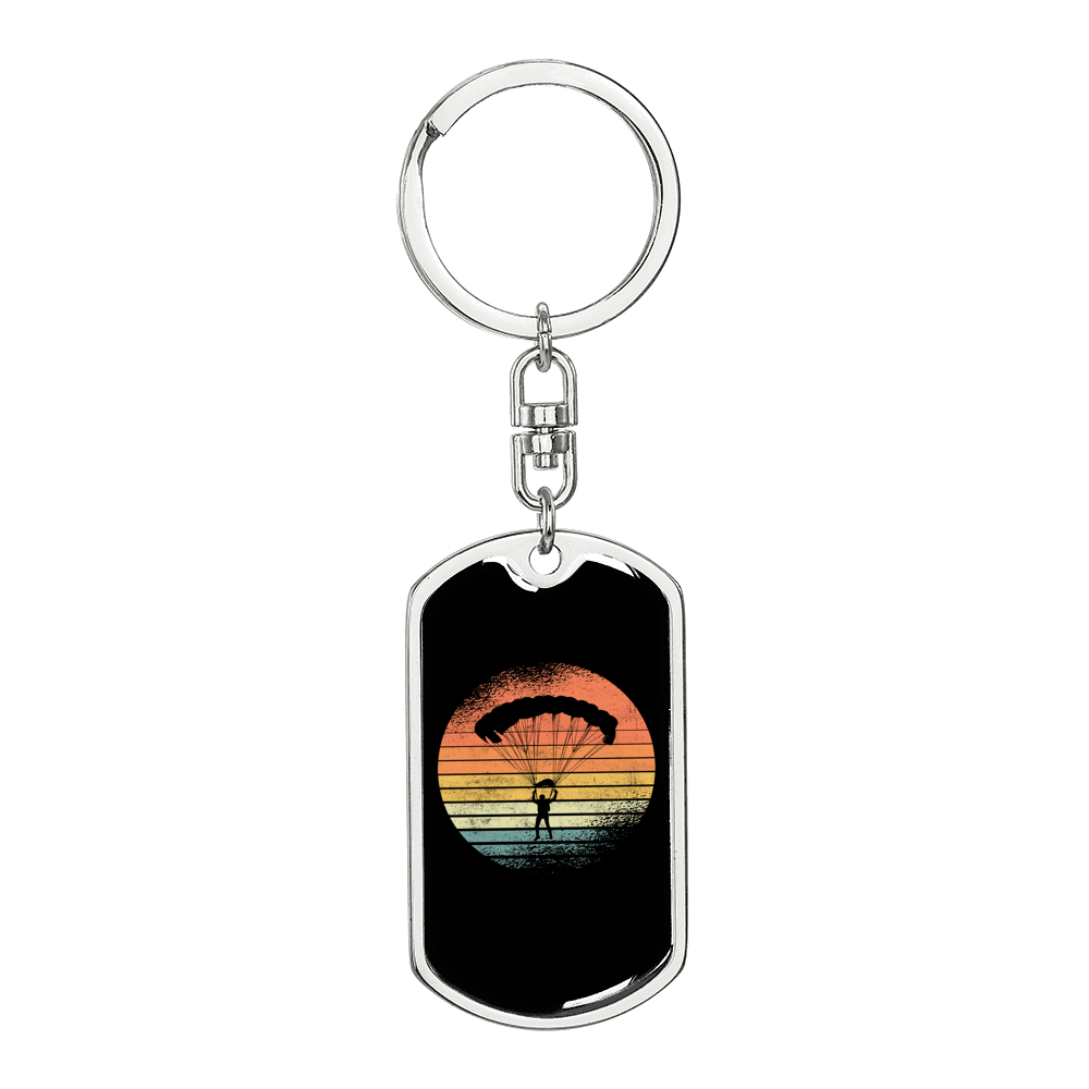 Moon Parachuting Cycling Keychain Stainless Steel or 18k Gold Dog Tag Keyring-Express Your Love Gifts