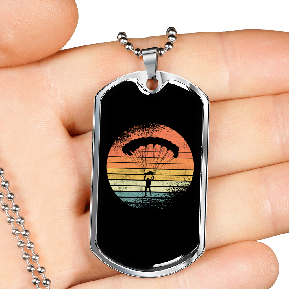 Moon Parachuting Cycling Necklace Stainless Steel or 18k Gold Dog Tag 24"-Express Your Love Gifts