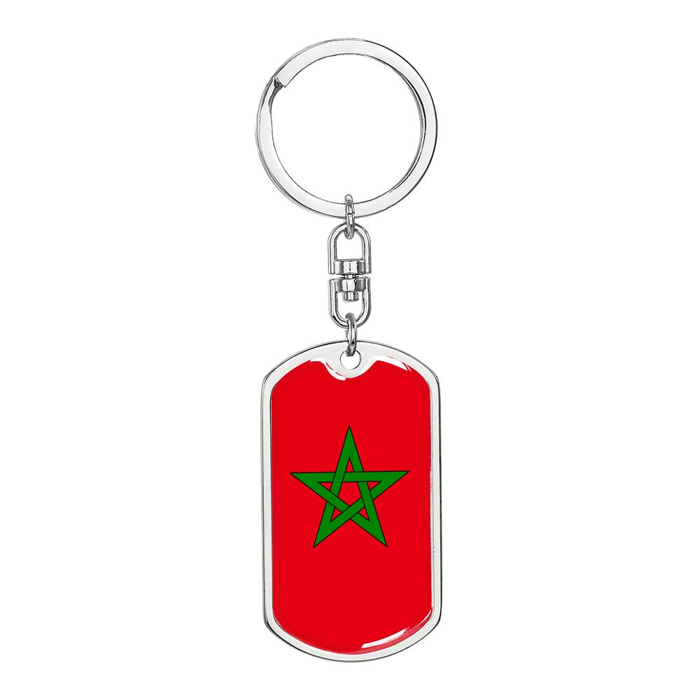 Morocco Flag Keychain Dog Tag Stainless Steel or 18k Gold-Express Your Love Gifts