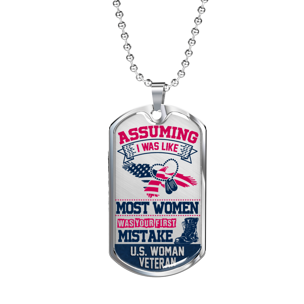 Most Women Dog Tag Stainless Steel or 18k Gold 24" Chain-Express Your Love Gifts