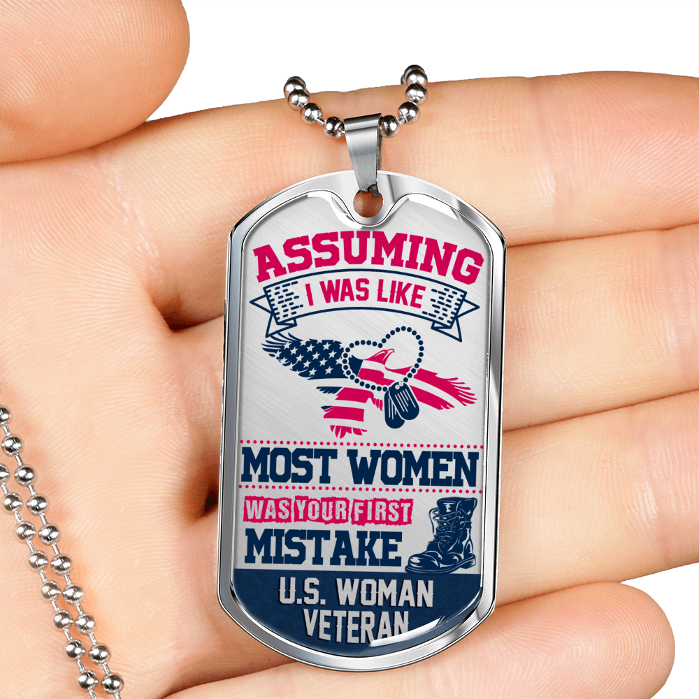 Most Women Dog Tag Stainless Steel or 18k Gold 24" Chain-Express Your Love Gifts