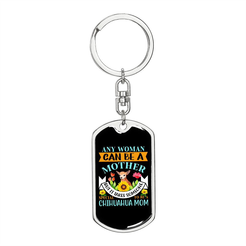 Mother Chihuahua Mom Keychain Stainless Steel or 18k Gold Dog Tag Keyring-Express Your Love Gifts