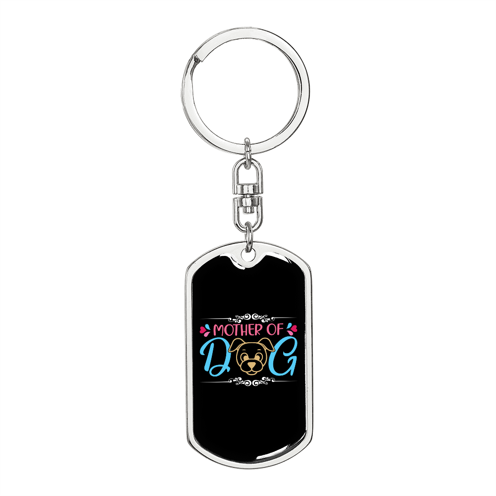 Mother of Dog Puppy Keychain Stainless Steel or 18k Gold Dog Tag Keyring-Express Your Love Gifts