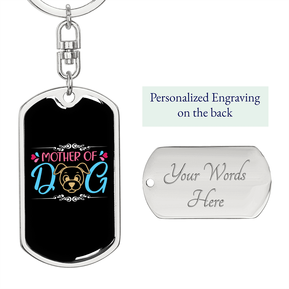Mother of Dog Puppy Keychain Stainless Steel or 18k Gold Dog Tag Keyring-Express Your Love Gifts