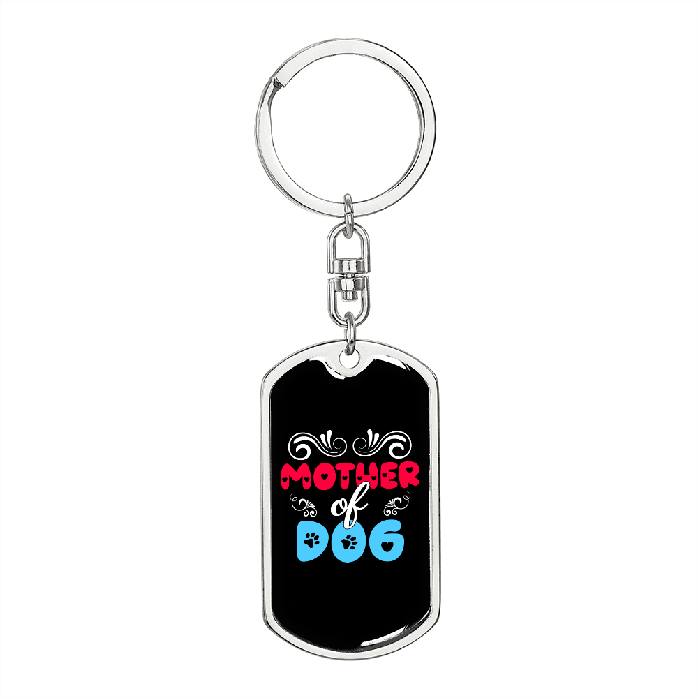 Mother of Dog Red Blue Keychain Stainless Steel or 18k Gold Dog Tag Keyring-Express Your Love Gifts
