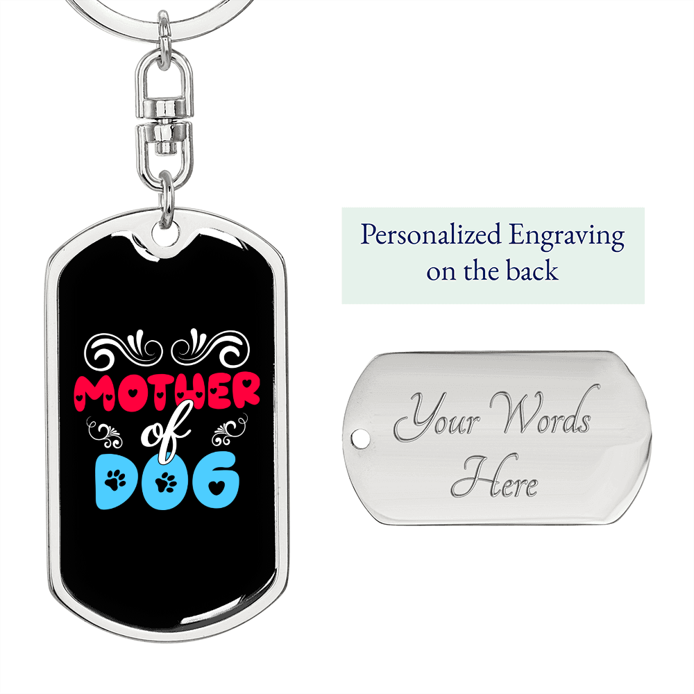 Mother of Dog Red Blue Keychain Stainless Steel or 18k Gold Dog Tag Keyring-Express Your Love Gifts