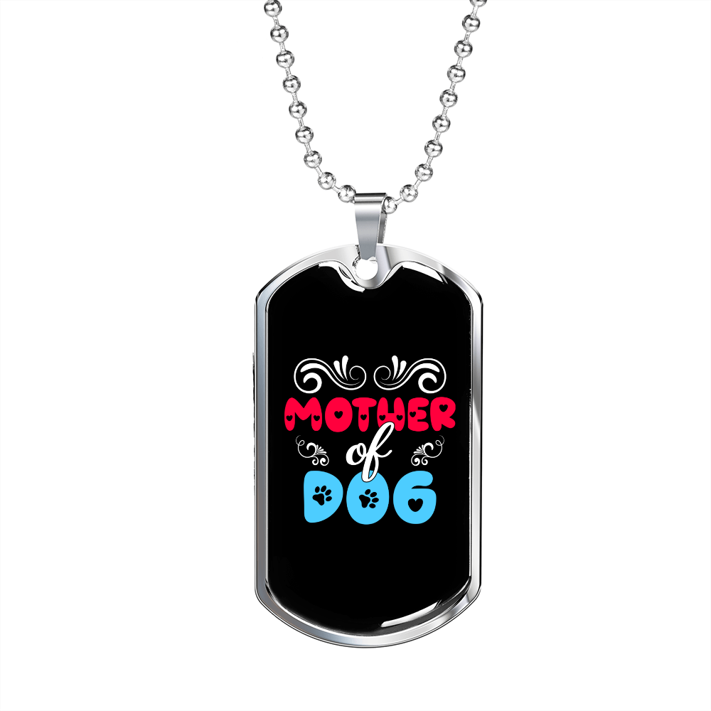 Mother of Dog Red Blue Necklace Stainless Steel or 18k Gold Dog Tag 24" Chain-Express Your Love Gifts