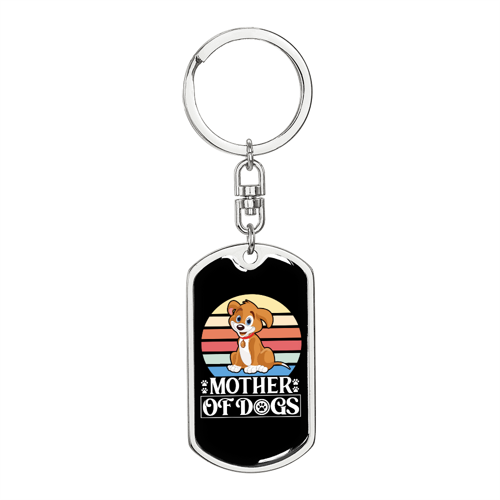 Mother of Dogs Orange Puppy Keychain Stainless Steel or 18k Gold Dog Tag Keyring-Express Your Love Gifts