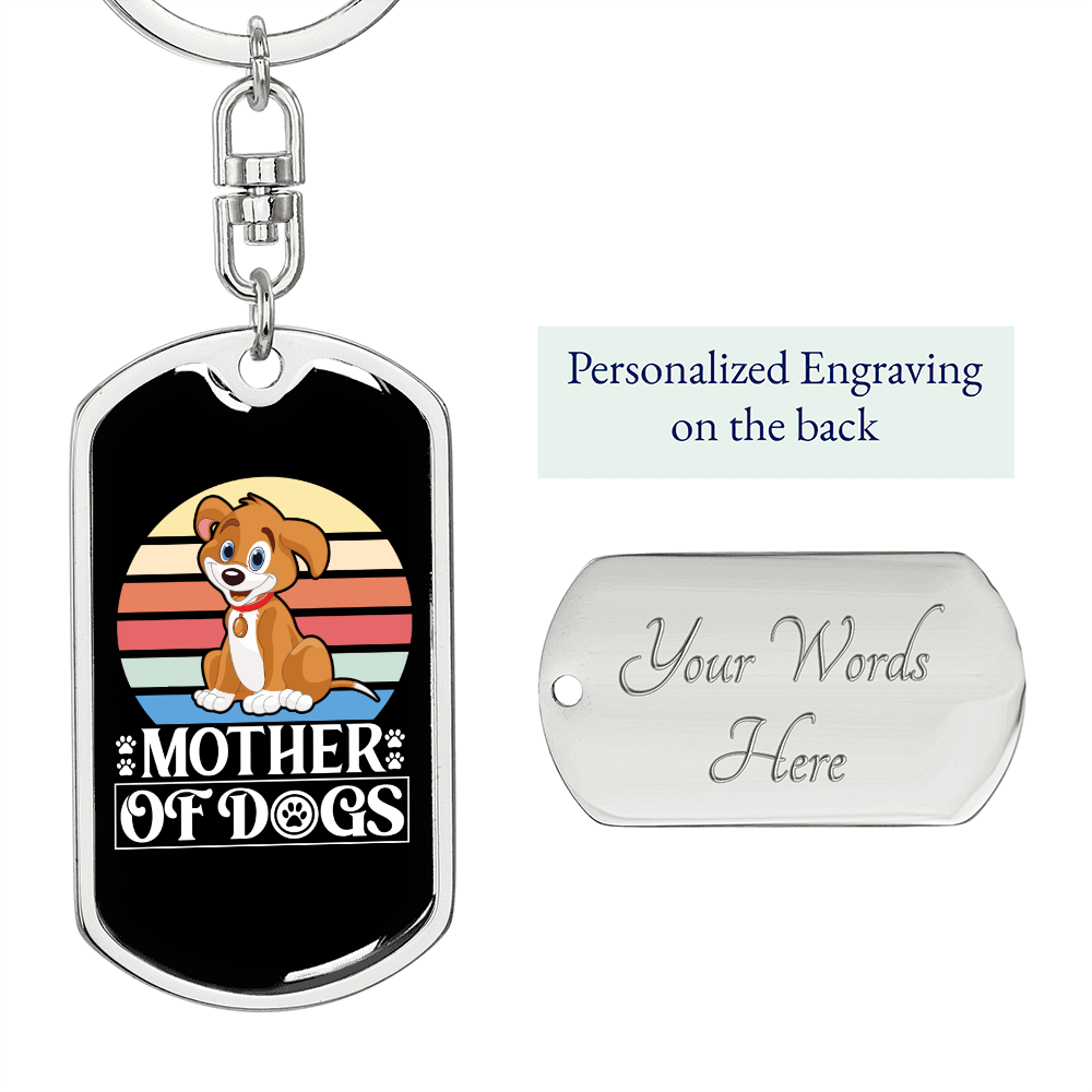Mother of Dogs Orange Puppy Keychain Stainless Steel or 18k Gold Dog Tag Keyring-Express Your Love Gifts