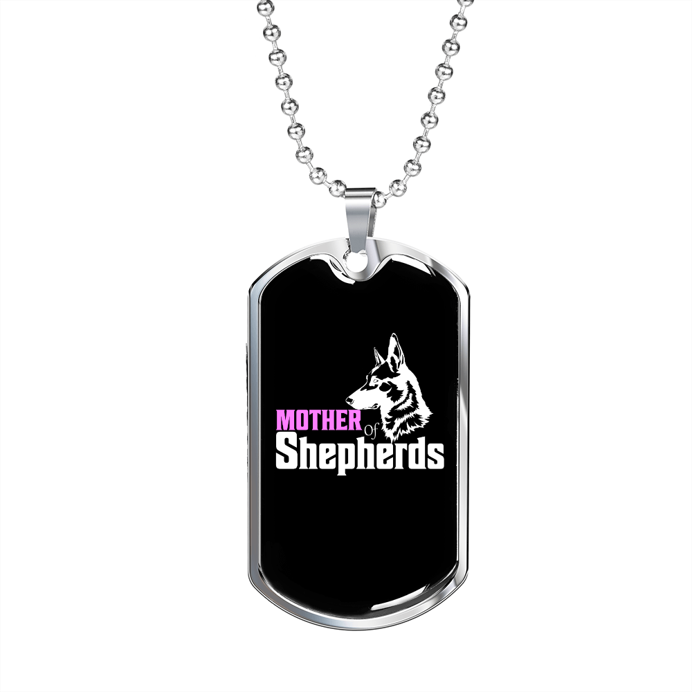 Mother of Shepherds Necklace Stainless Steel or 18k Gold Dog Tag 24" Chain-Express Your Love Gifts