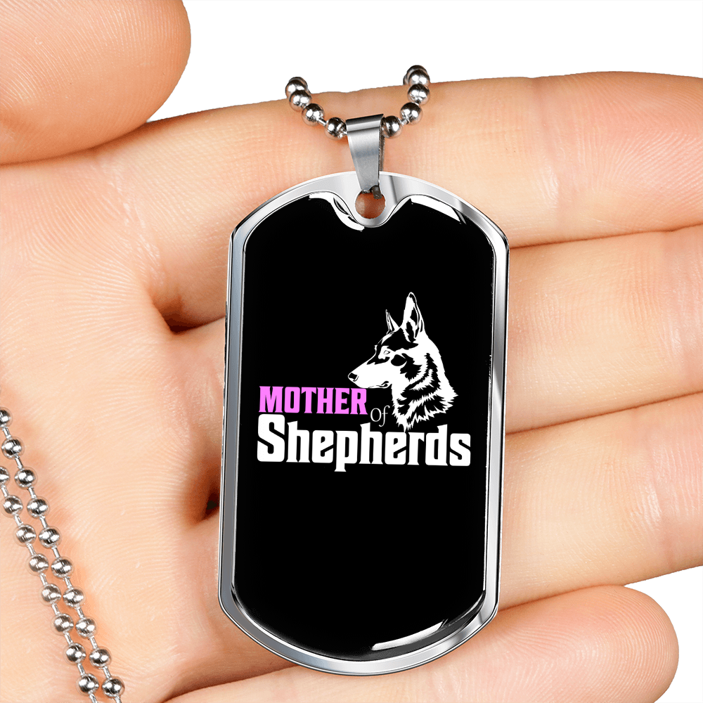 Mother of Shepherds Necklace Stainless Steel or 18k Gold Dog Tag 24" Chain-Express Your Love Gifts