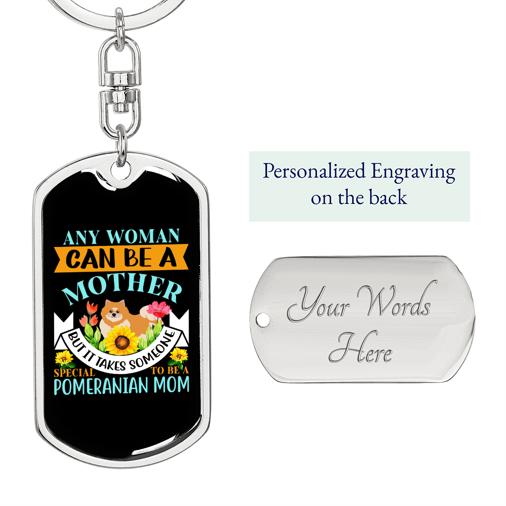 Mother Pomeranian Mom Keychain Stainless Steel or 18k Gold Dog Tag Keyring-Express Your Love Gifts