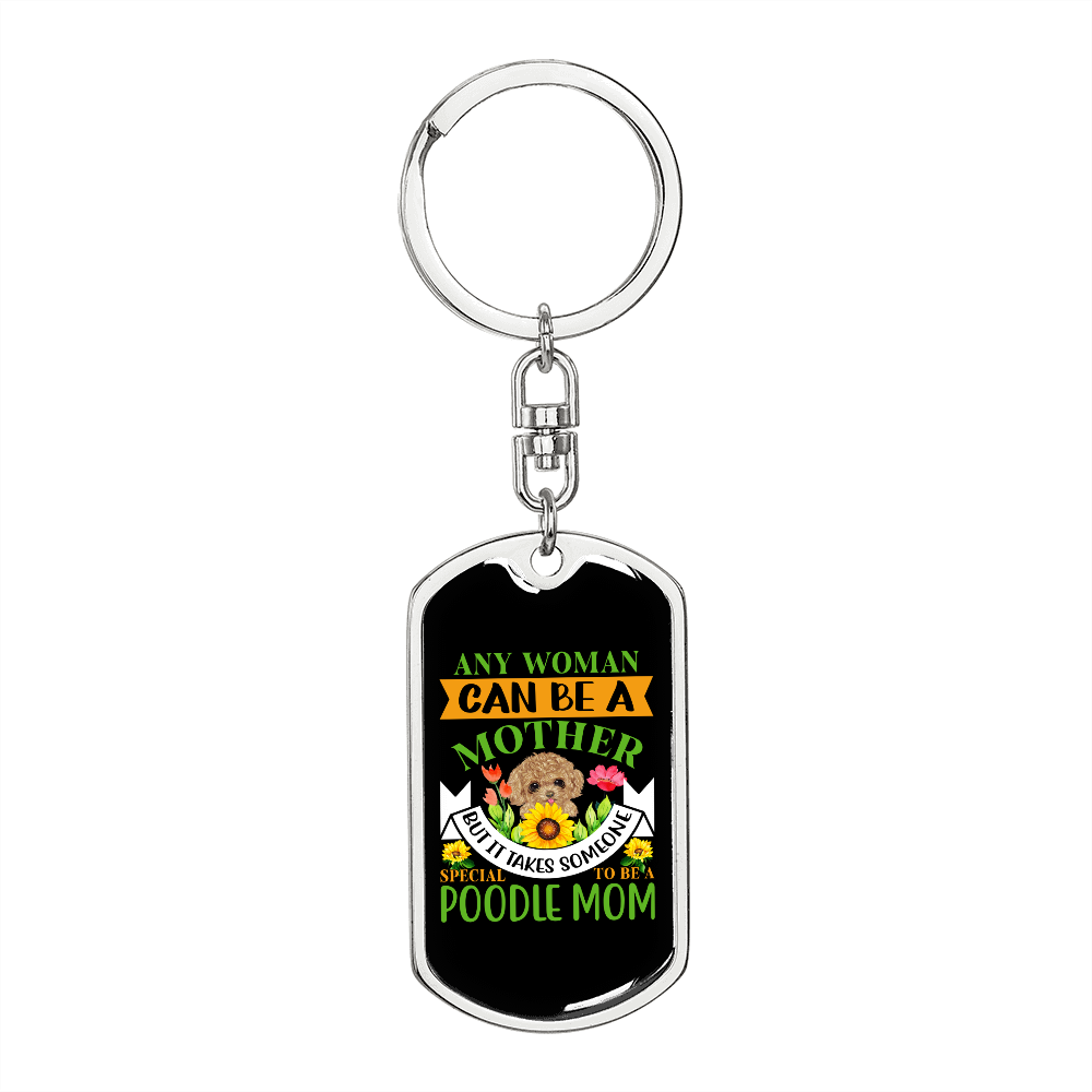 Mother Poodle Mom Keychain Stainless Steel or 18k Gold Dog Tag Keyring-Express Your Love Gifts