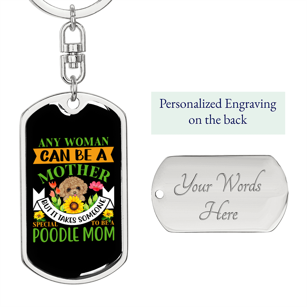 Mother Poodle Mom Keychain Stainless Steel or 18k Gold Dog Tag Keyring-Express Your Love Gifts