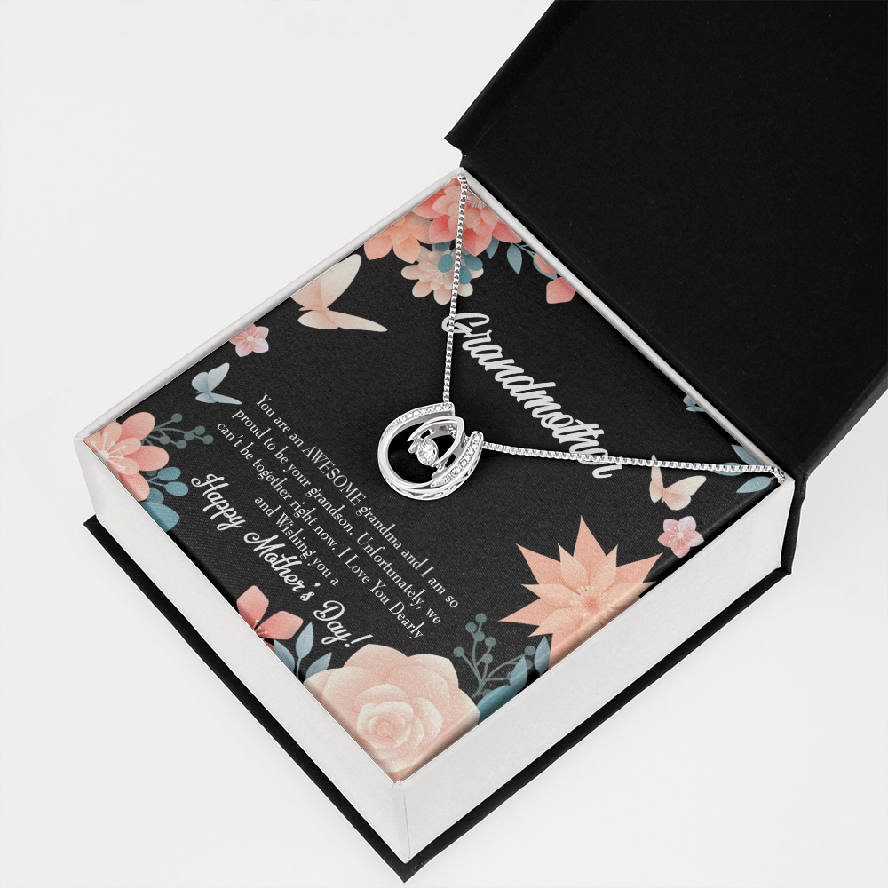 Mother's Day Grandson Lucky Horseshoe Necklace Message Card 14k w CZ Crystals-Express Your Love Gifts