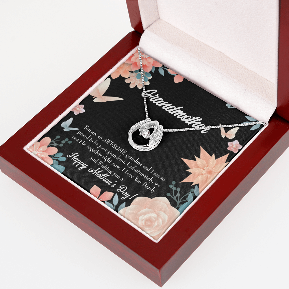 Mother's Day Grandson Lucky Horseshoe Necklace Message Card 14k w CZ Crystals-Express Your Love Gifts