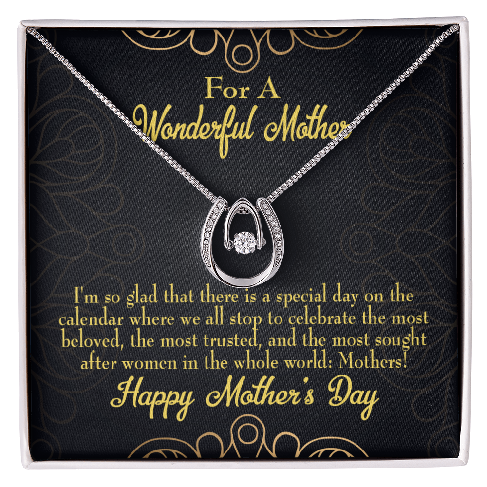 Mother's Day Special Day Lucky Horseshoe Necklace Message Card 14k w CZ Crystals-Express Your Love Gifts