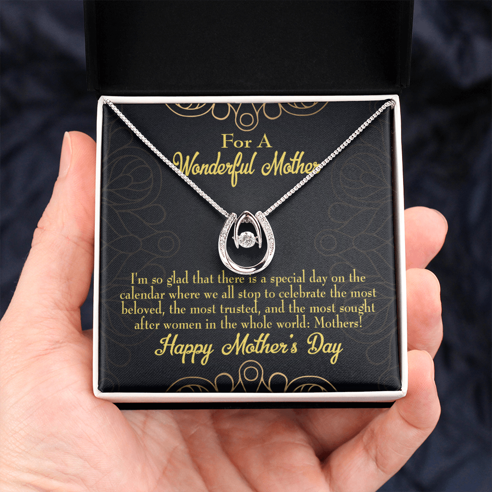 Mother's Day Special Day Lucky Horseshoe Necklace Message Card 14k w CZ Crystals-Express Your Love Gifts