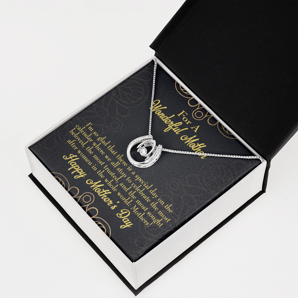 Mother's Day Special Day Lucky Horseshoe Necklace Message Card 14k w CZ Crystals-Express Your Love Gifts