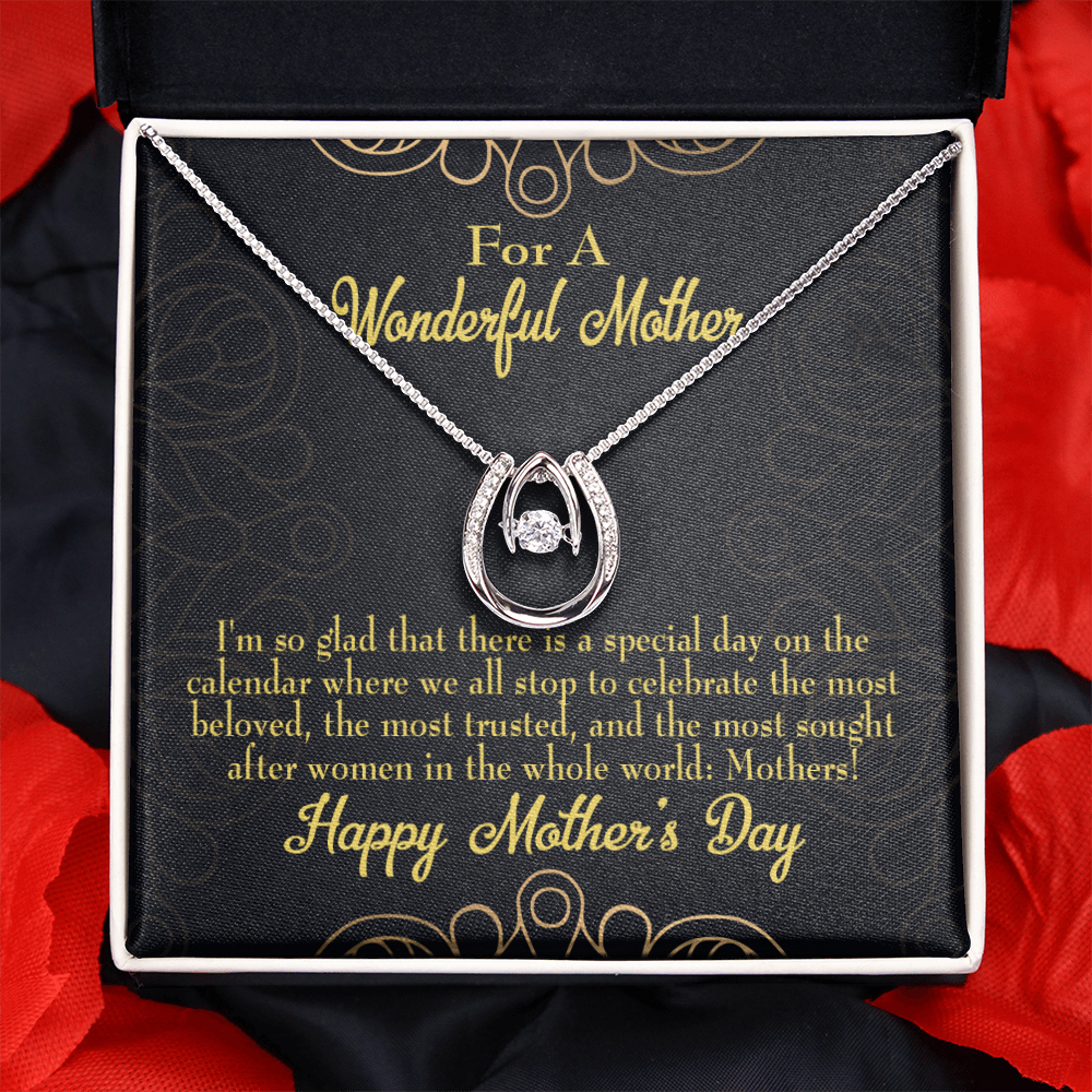Mother's Day Special Day Lucky Horseshoe Necklace Message Card 14k w CZ Crystals-Express Your Love Gifts
