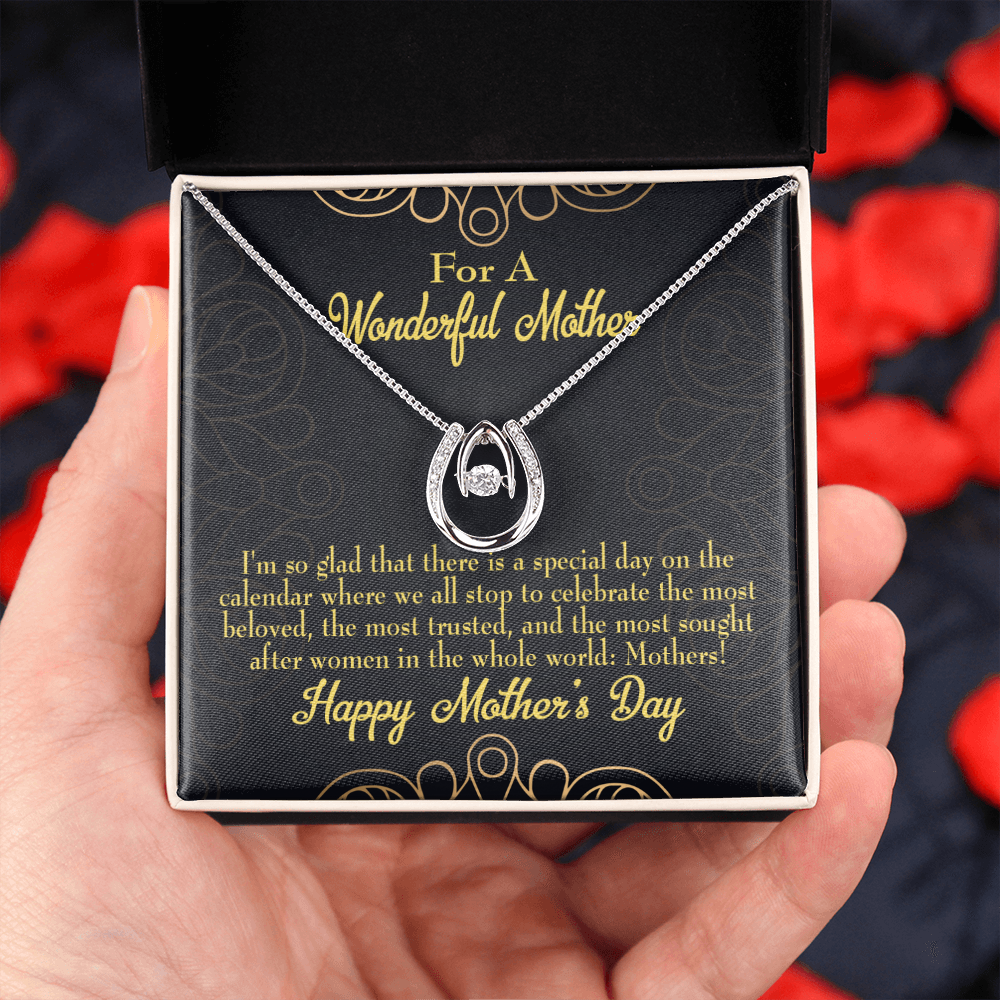 Mother's Day Special Day Lucky Horseshoe Necklace Message Card 14k w CZ Crystals-Express Your Love Gifts