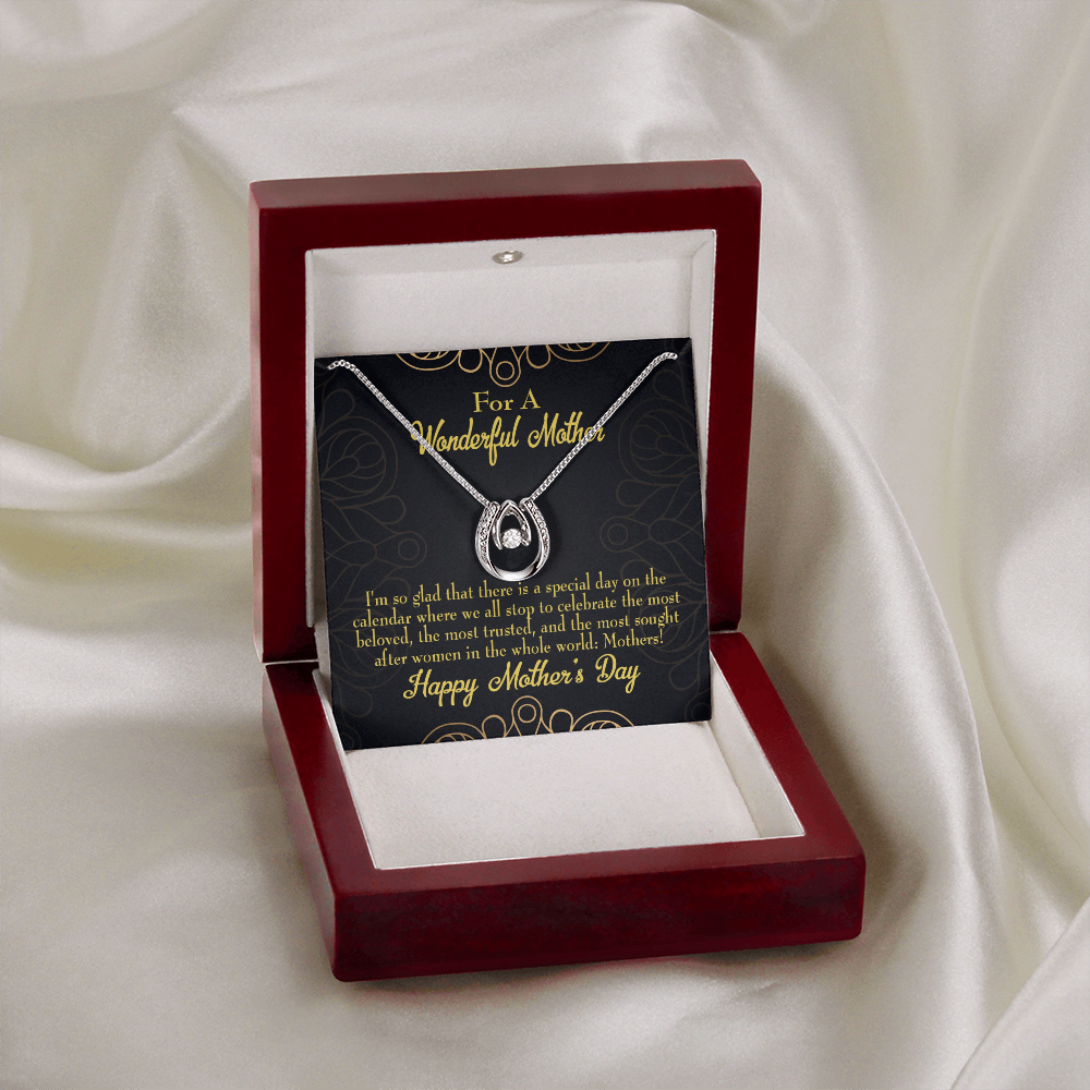 Mother's Day Special Day Lucky Horseshoe Necklace Message Card 14k w CZ Crystals-Express Your Love Gifts
