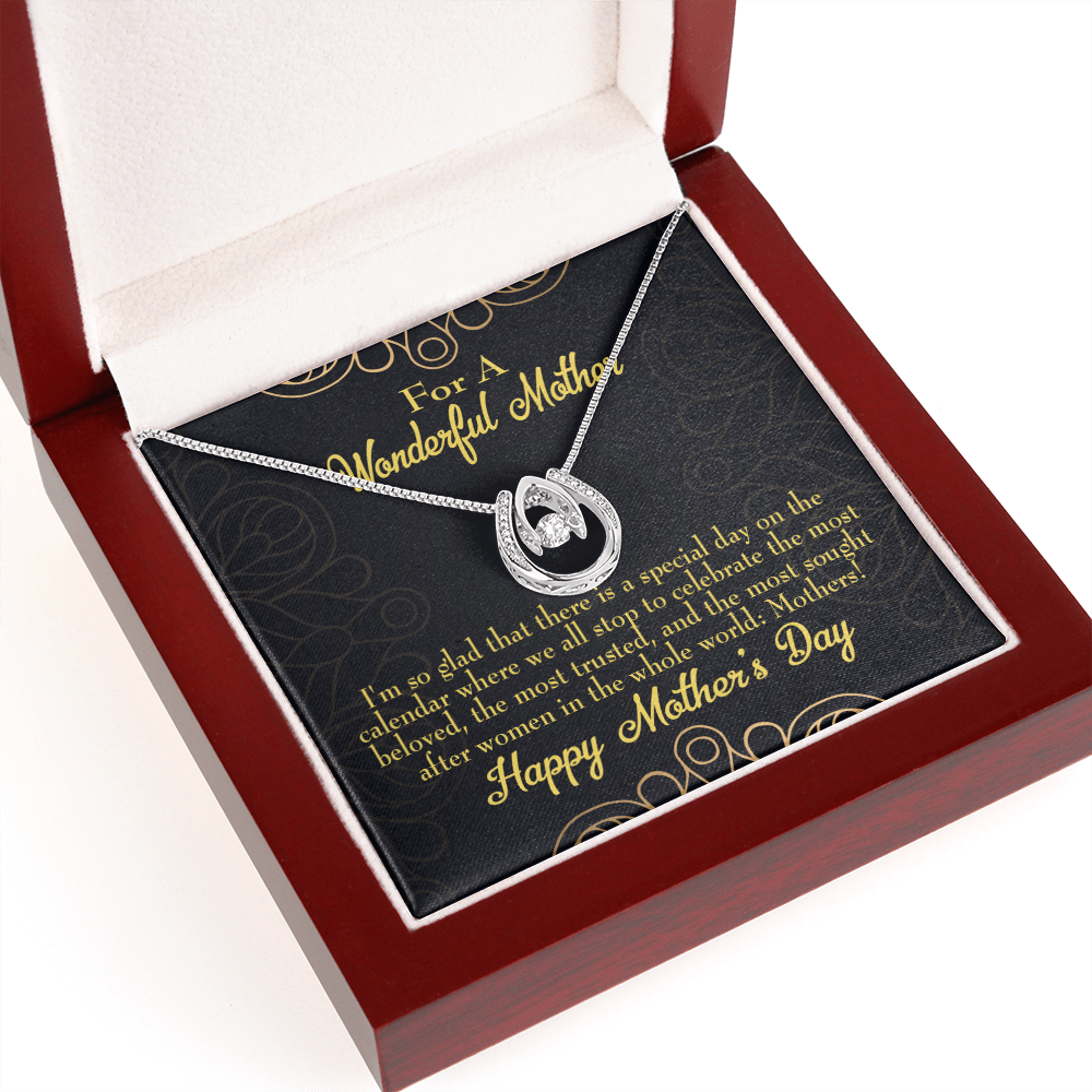Mother's Day Special Day Lucky Horseshoe Necklace Message Card 14k w CZ Crystals-Express Your Love Gifts